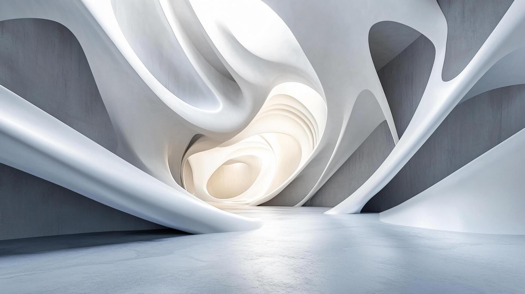 Large, empty room with a white ceiling and white walls. The room is very open and has a very modern feel to it photo