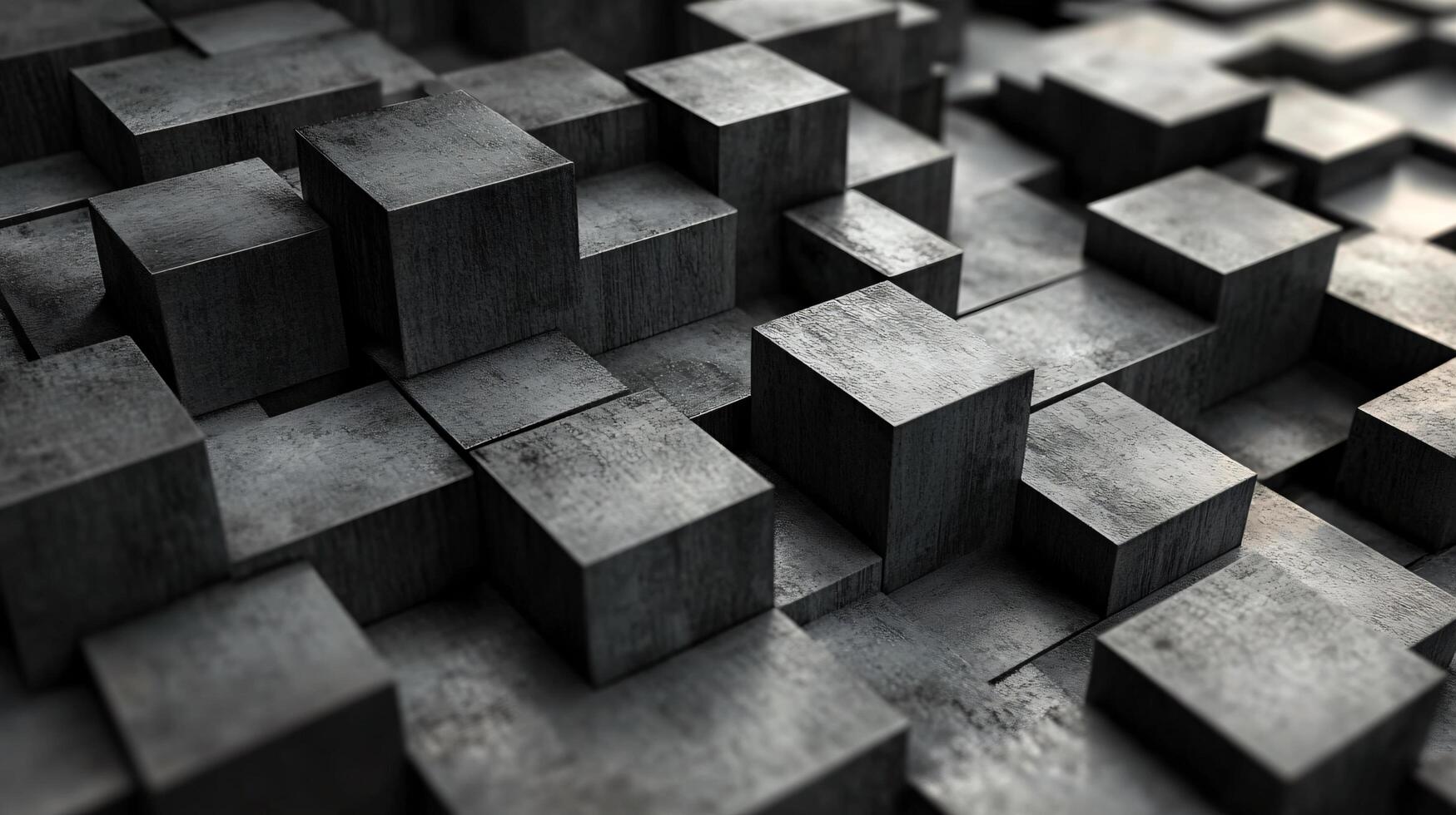 Close up of a black and grey cube pattern. The image is abstract and has a modern feel to it photo