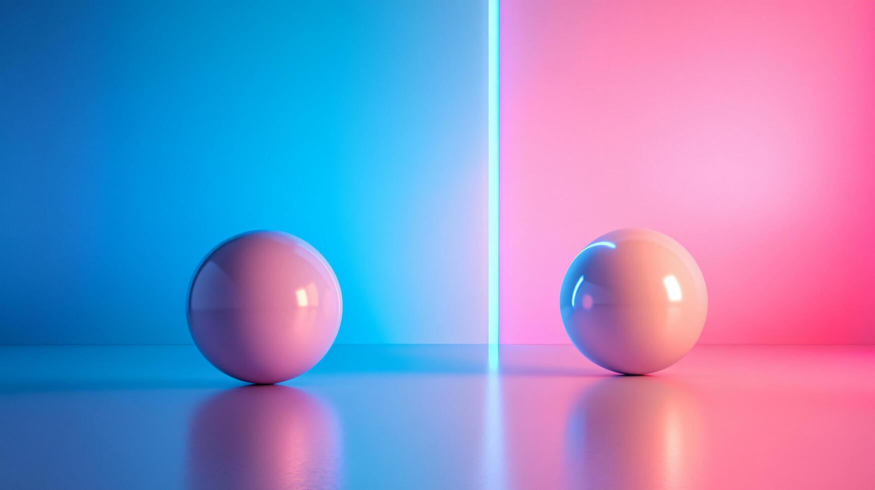 Two round balls are placed on a blue and pink background. The balls are positioned in such a way that they appear to be in a competition or a game. The colors of the background photo