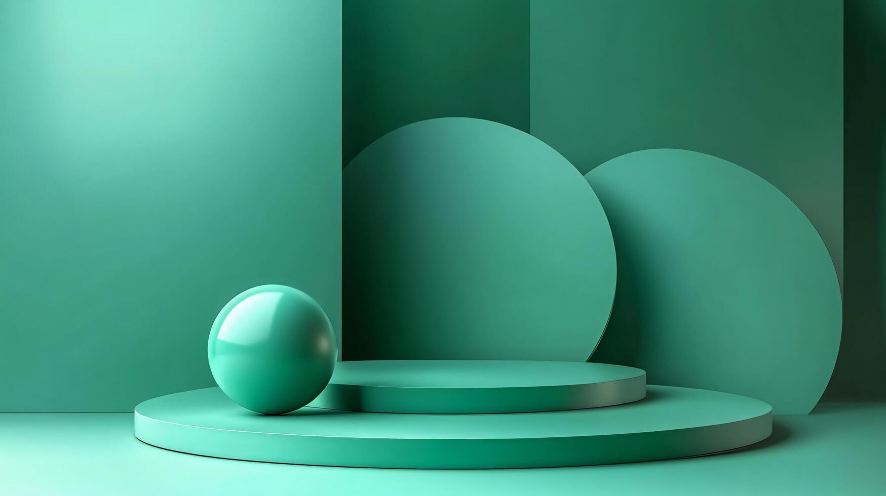 Green stage with a ball on it. The stage is green and has a modern look photo