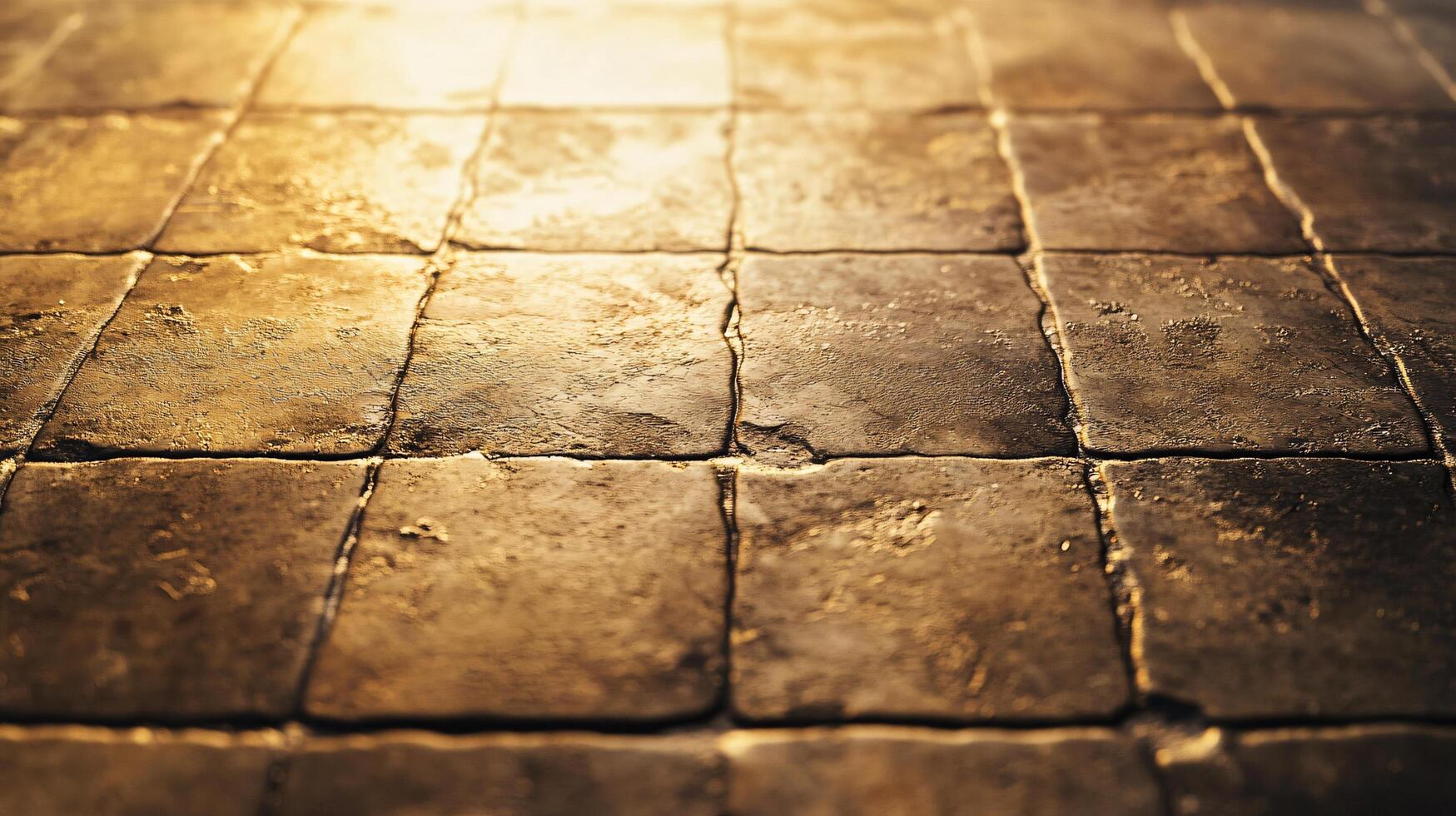 The image is of a tiled floor with a yellowish-brown color. The tiles are arranged in a square pattern, and the floor appears to be old and worn. Scene is somewhat somber and nostalgic photo