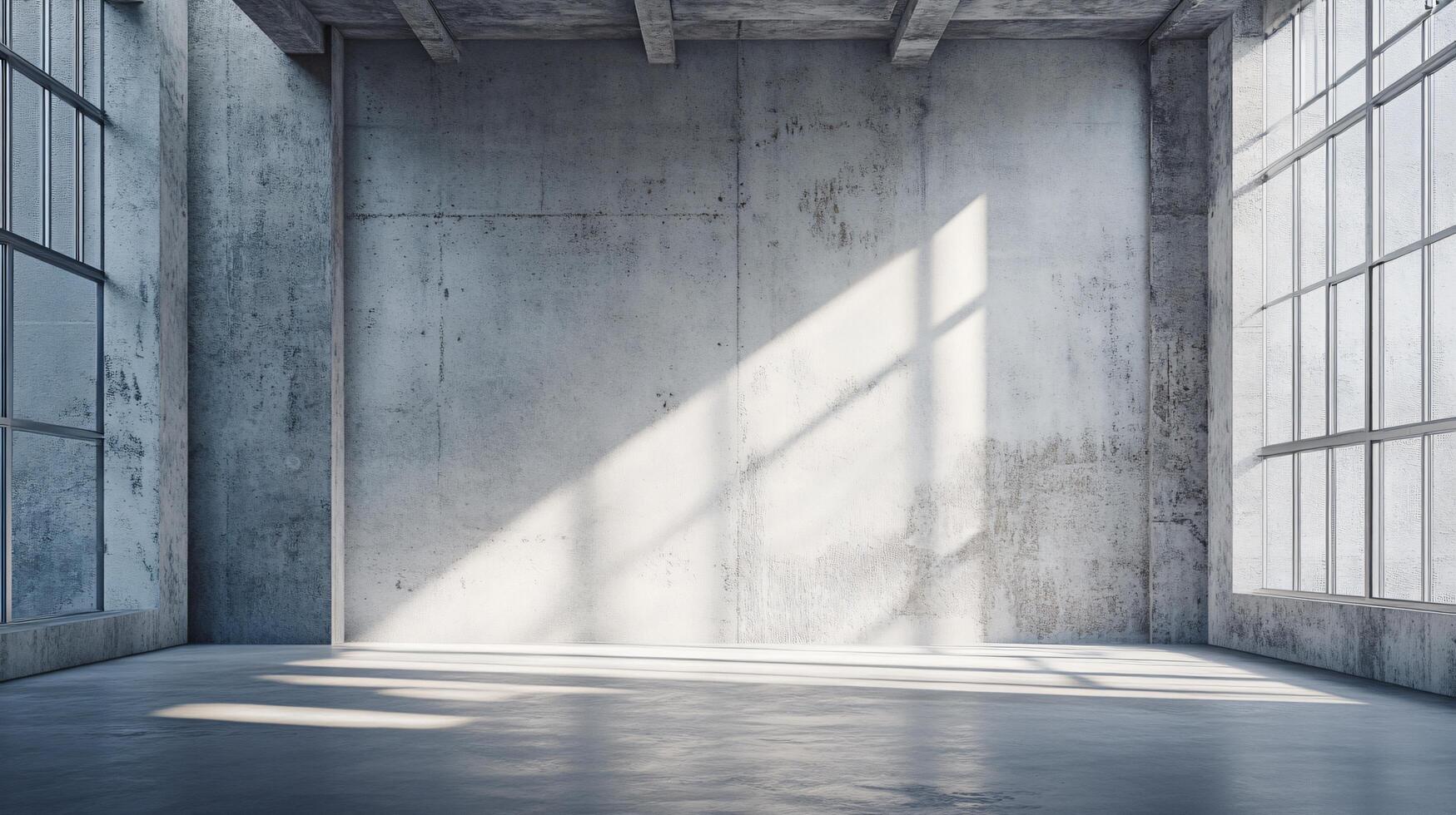 Large, empty room with a window in the middle. The room is bare and empty, with no furniture or decorations. The sunlight coming in through the window casts a warm glow on the walls photo