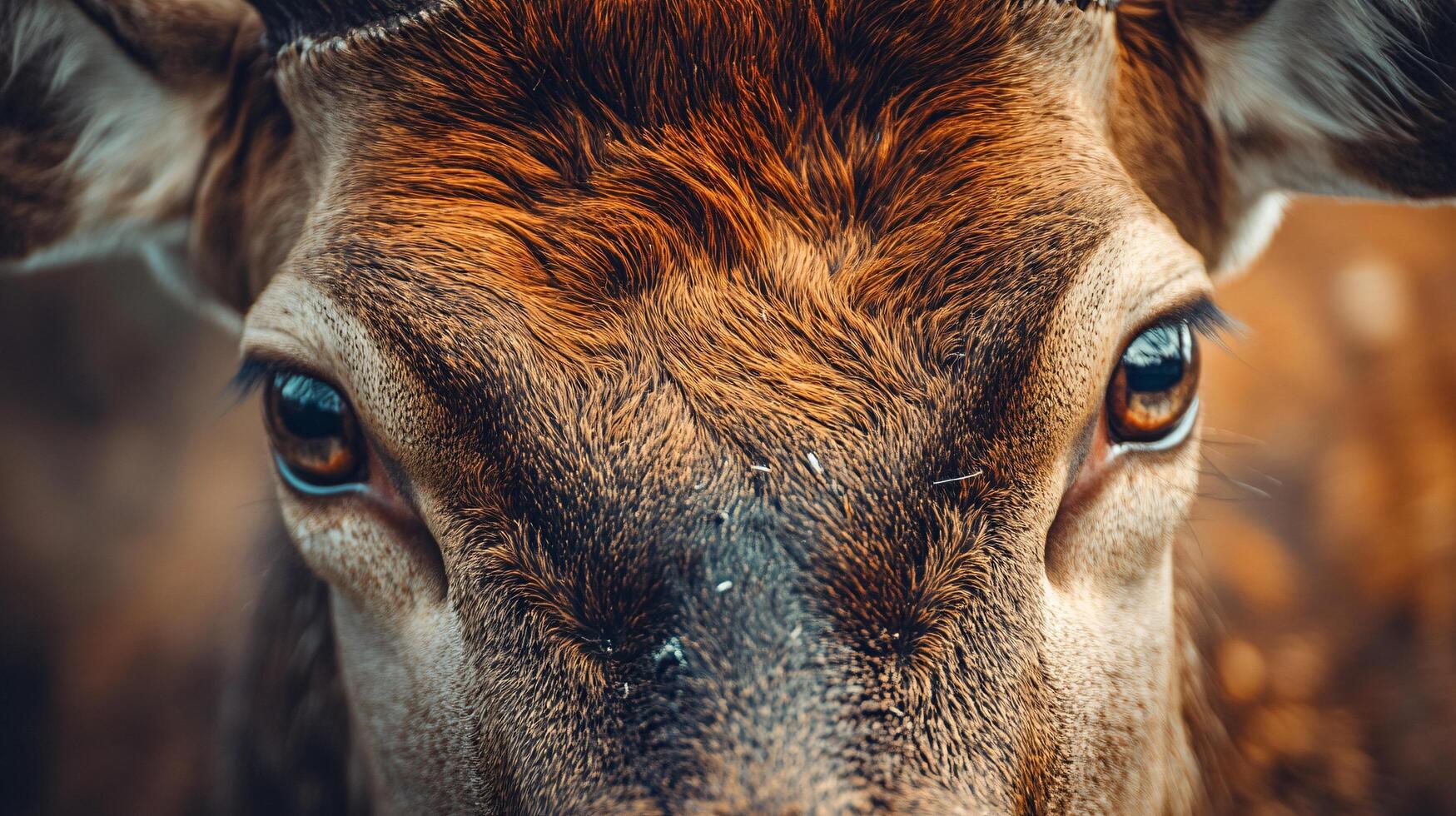 Close up of a deer's face with its eyes open. The deer's eyes are brown and it has a brownish-orange face photo