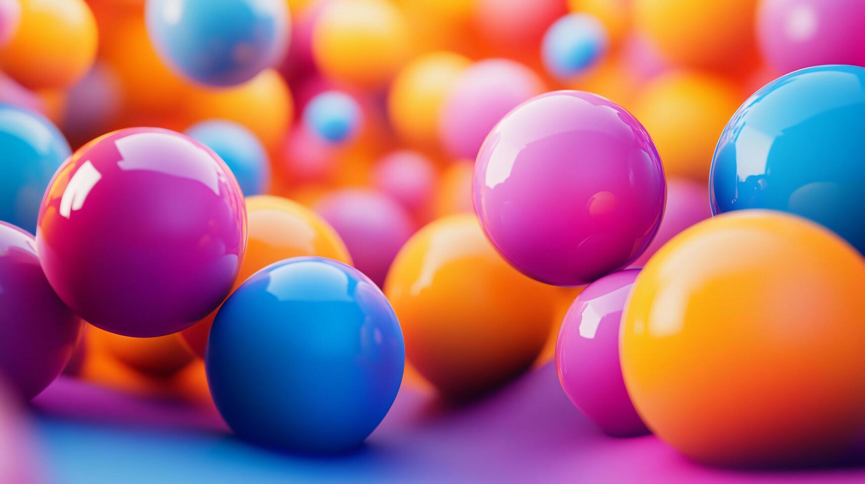 Colorful bunch of balls with a blue one in the middle. The balls are all different colors and sizes photo