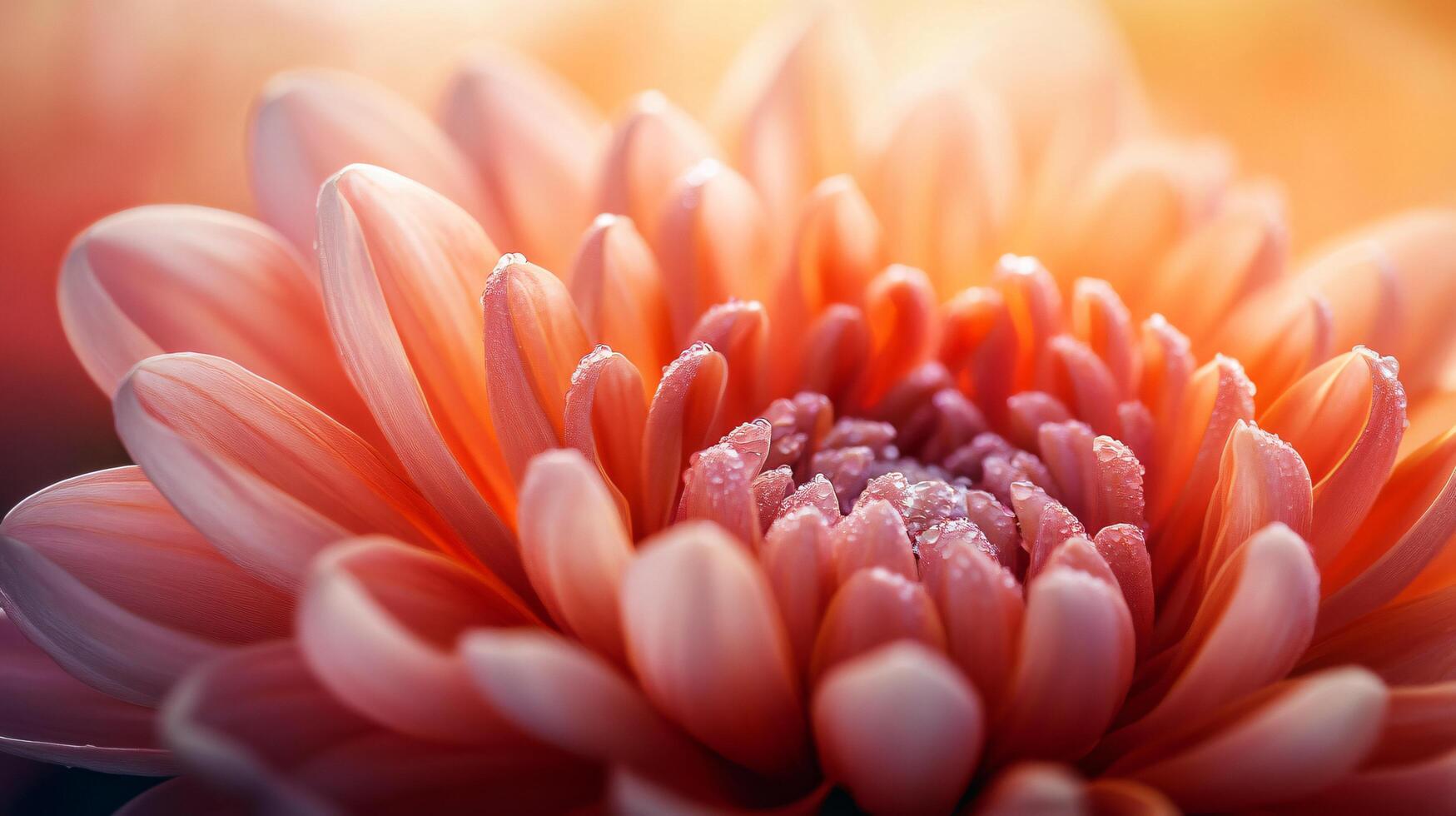 Close up of a pink flower with dew drops on it. The flower is a daffodil photo