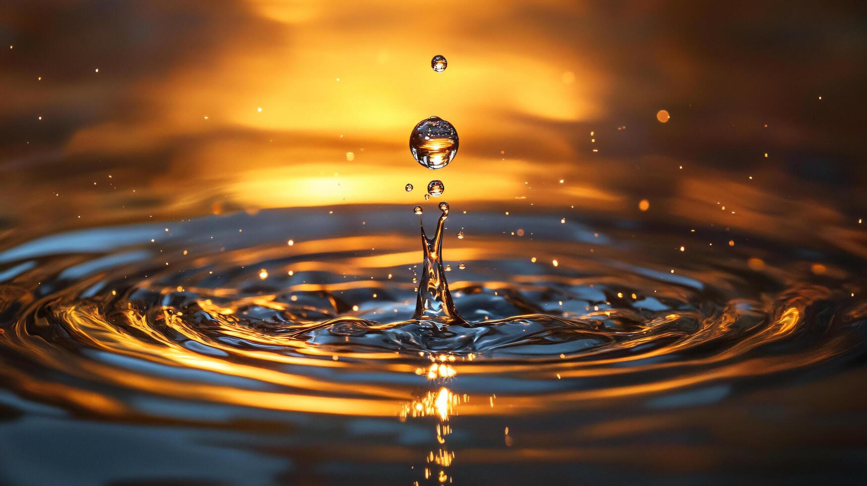 Drop of water is falling into a body of water, creating a ripple effect. The water is calm and still, with the drop of water being the only disturbance. Concept of tranquility and peacefulness photo