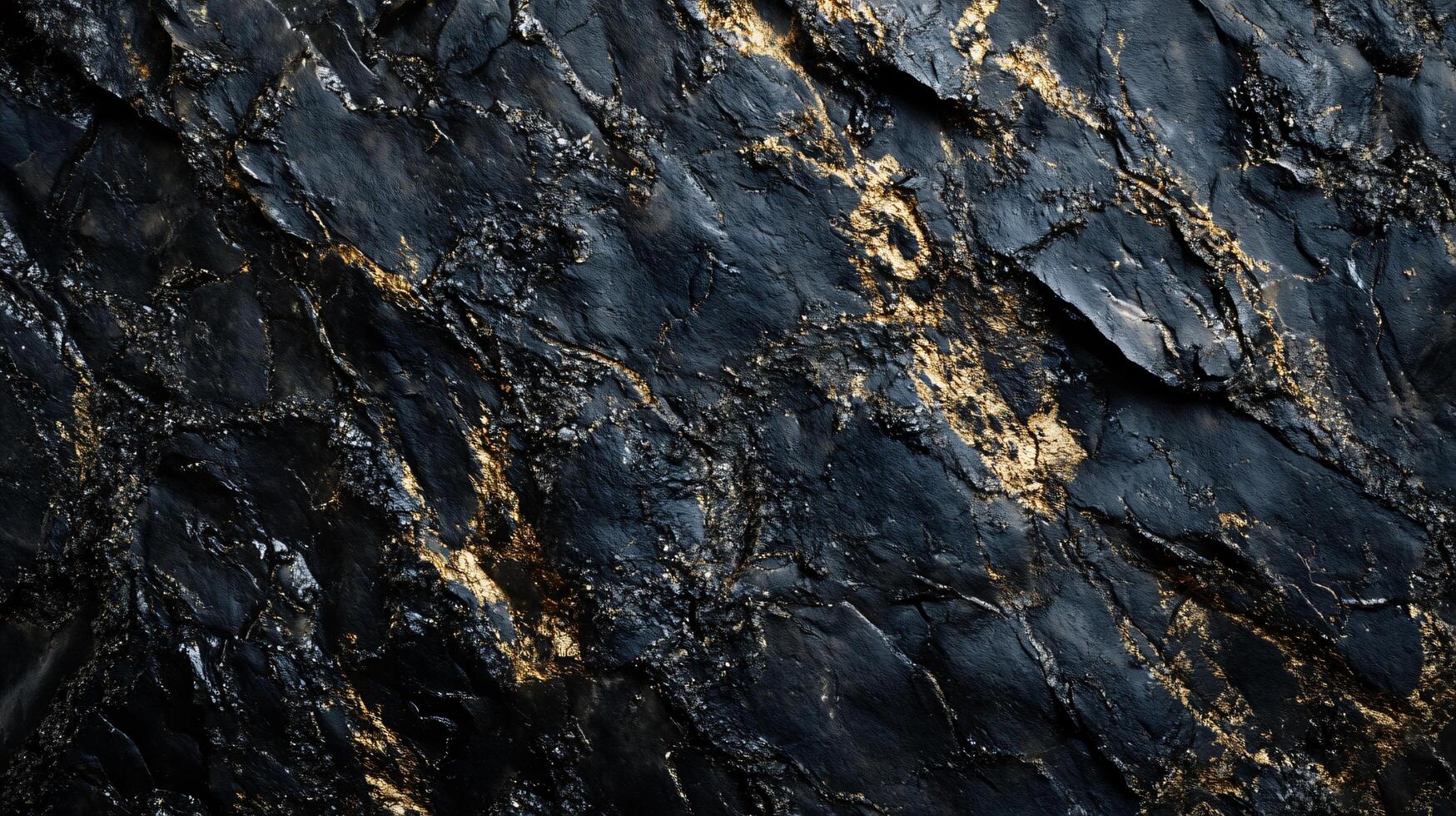 Black and gold rock with a shiny surface. The rock is made of granite and has a unique texture photo