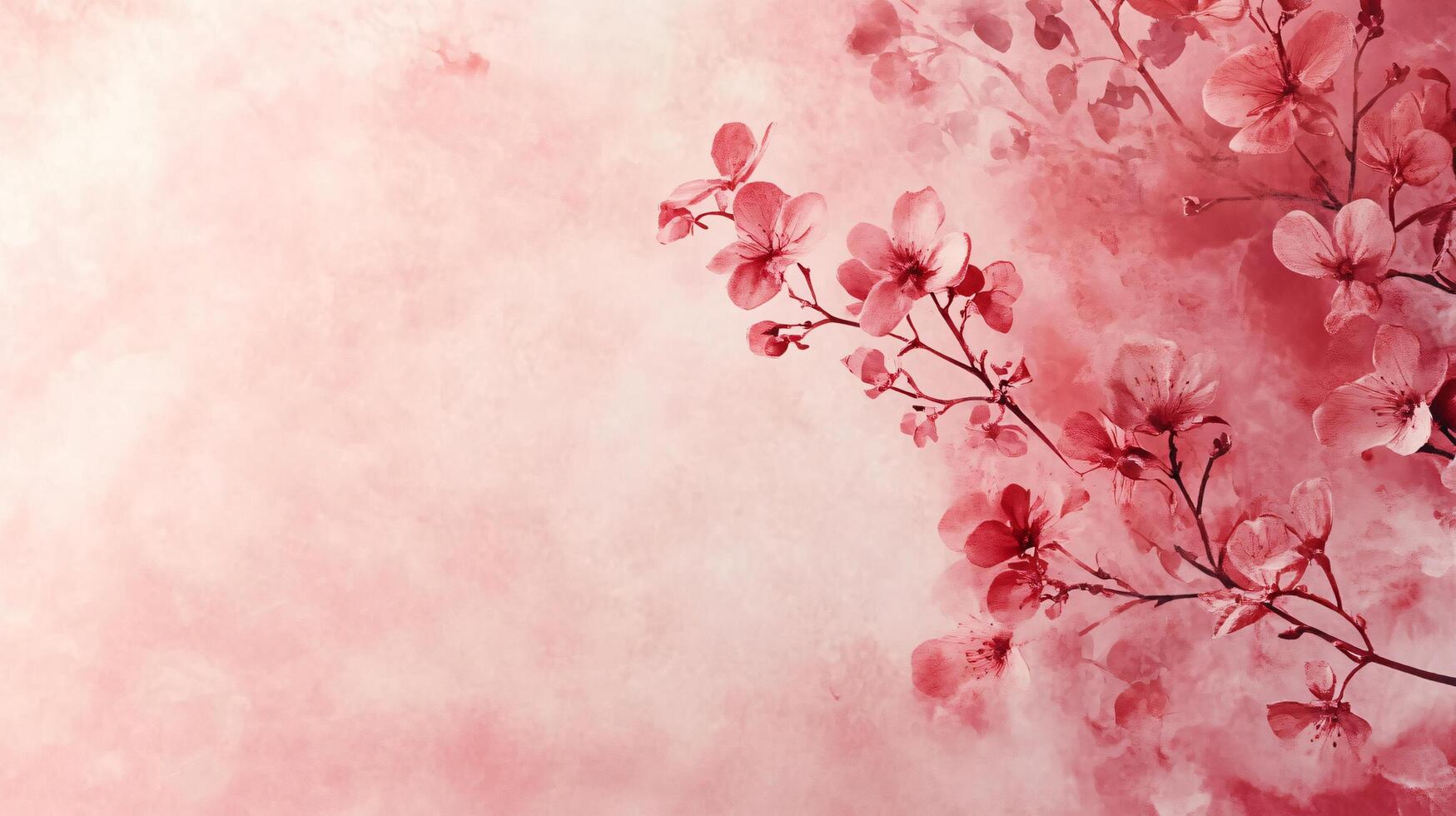 Beautiful pink background with a branch of red flowers in the foreground. The flowers are delicate and vibrant, creating a sense of freshness and life. The pink background adds a touch of elegance photo