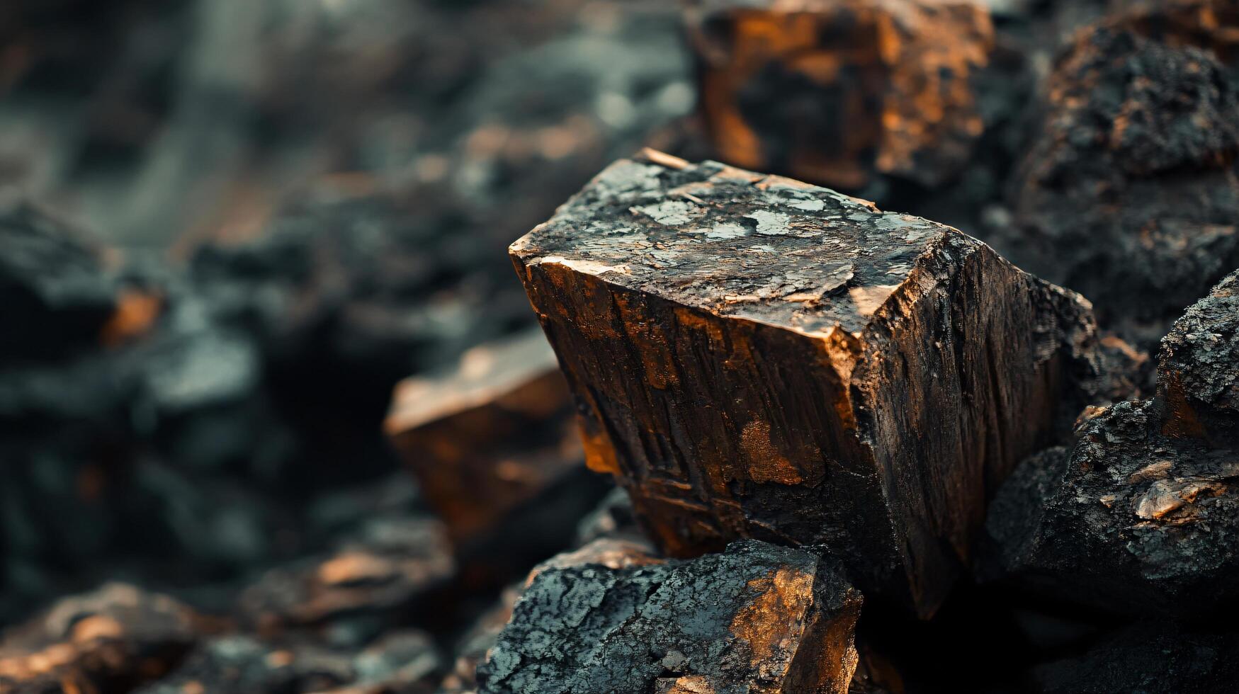 Large rock is surrounded by smaller rocks. The rock is dark and has a rough texture. The scene is desolate and barren, with no signs of life photo