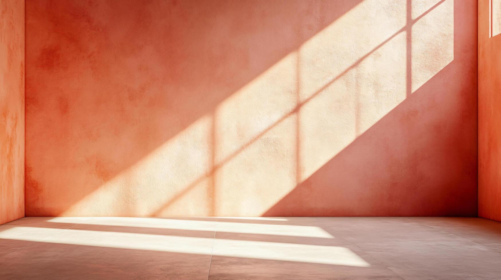 Room with a wall that is painted orange. The room is empty and has a lot of sunlight coming in through the window photo