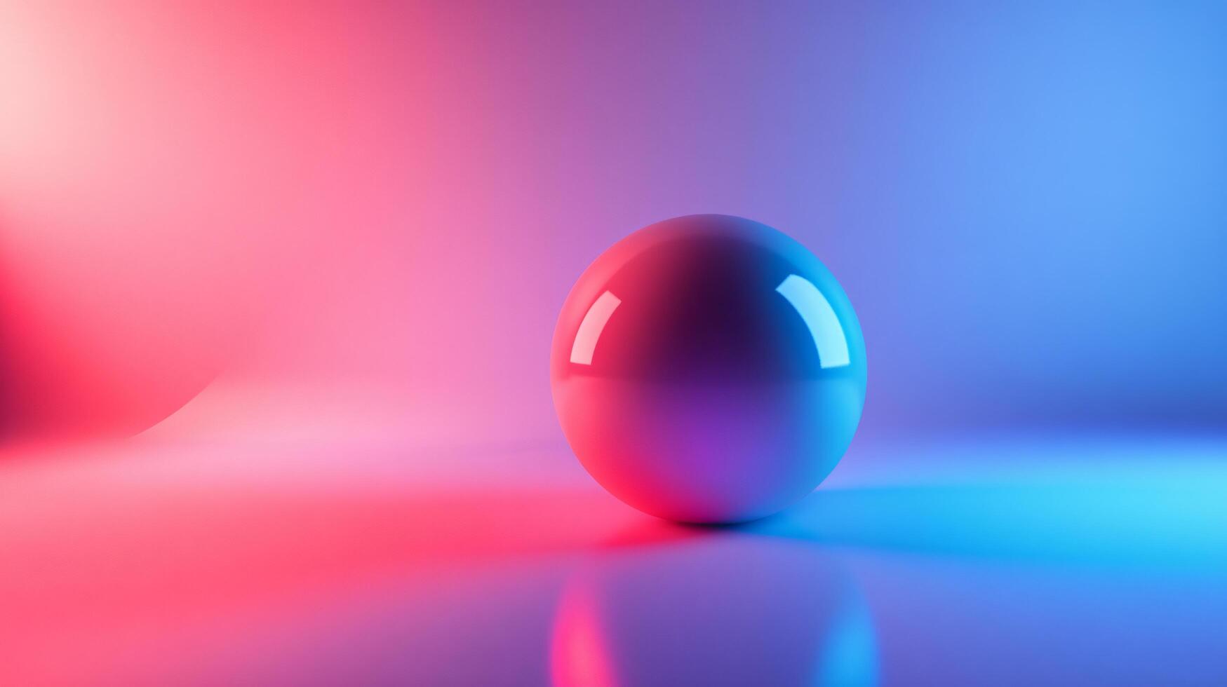 Round ball is sitting on a blue and pink background. The ball is shiny and reflective, and the colors of the background create a vibrant and energetic atmosphere photo