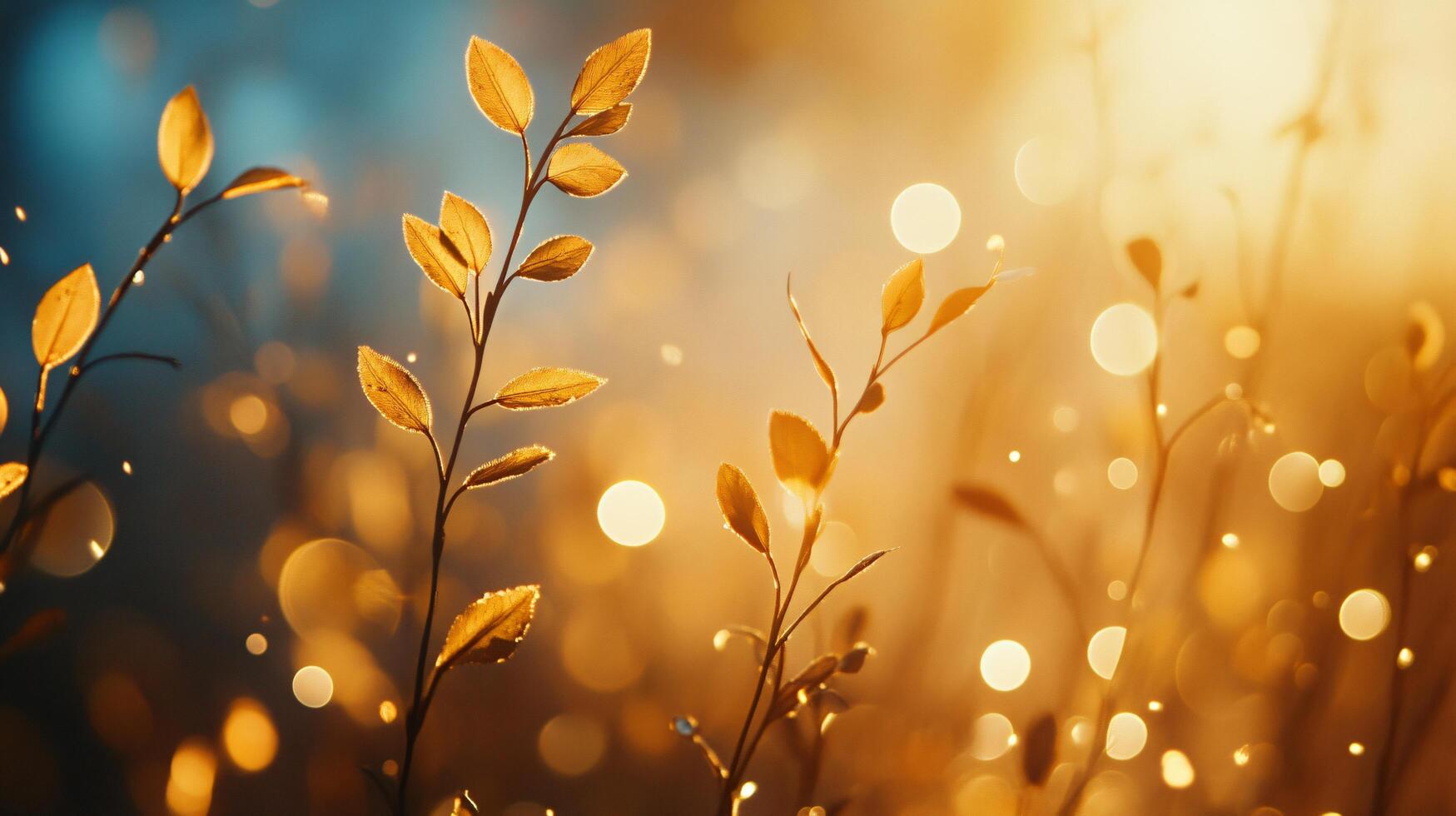 Field of yellow leaves with a blurry background. The leaves are scattered throughout the image, with some in the foreground and others in the background photo