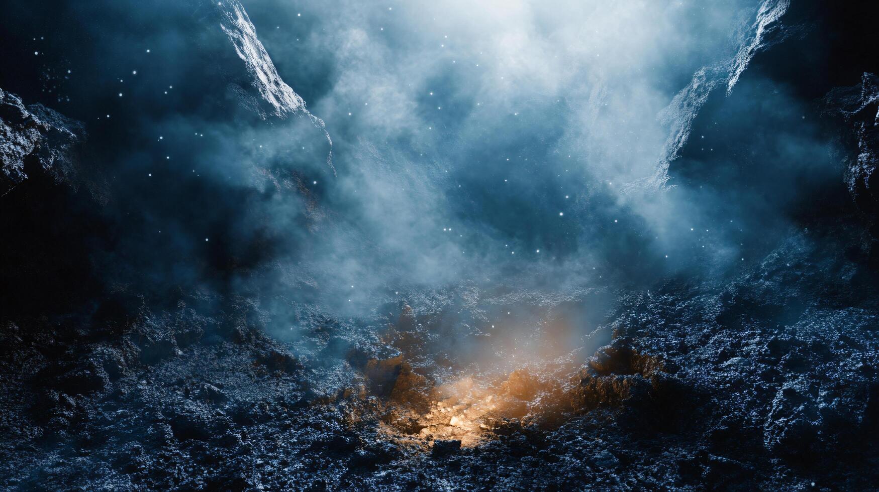 Blue sky with a lot of smoke and a few stars. The sky is very dark and the smoke is very thick photo