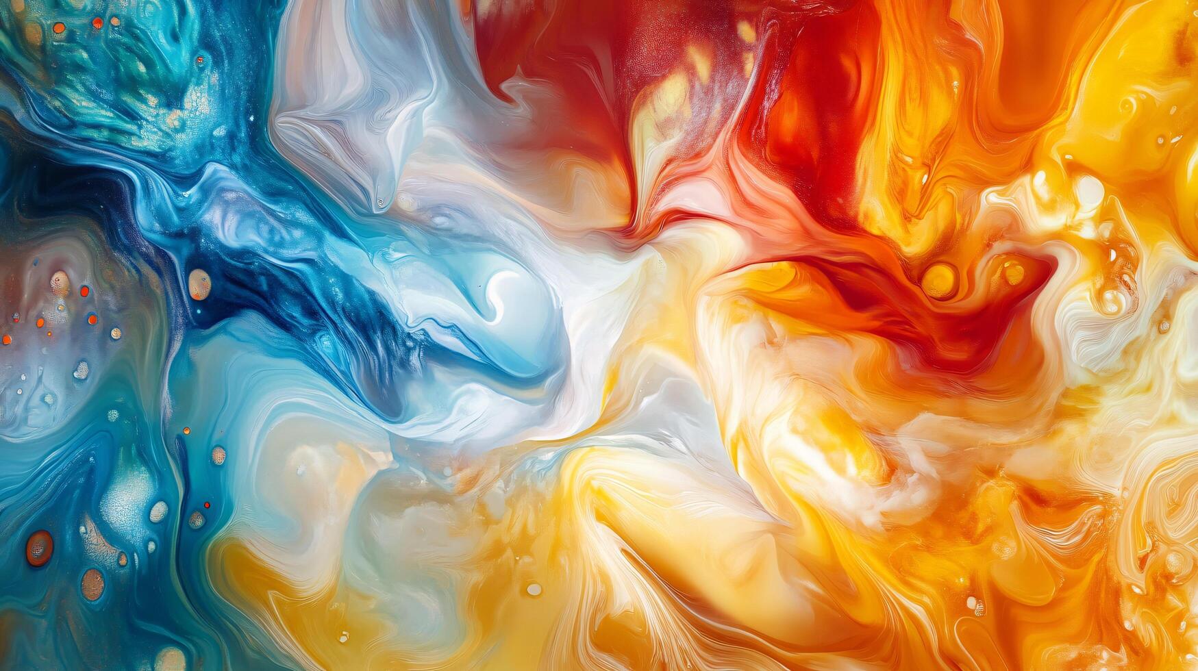 Painting of a colorful swirl with blue, red, and yellow colors. The painting has a sense of movement and energy, and it seems to be a representation of the artist's emotions or feelings photo