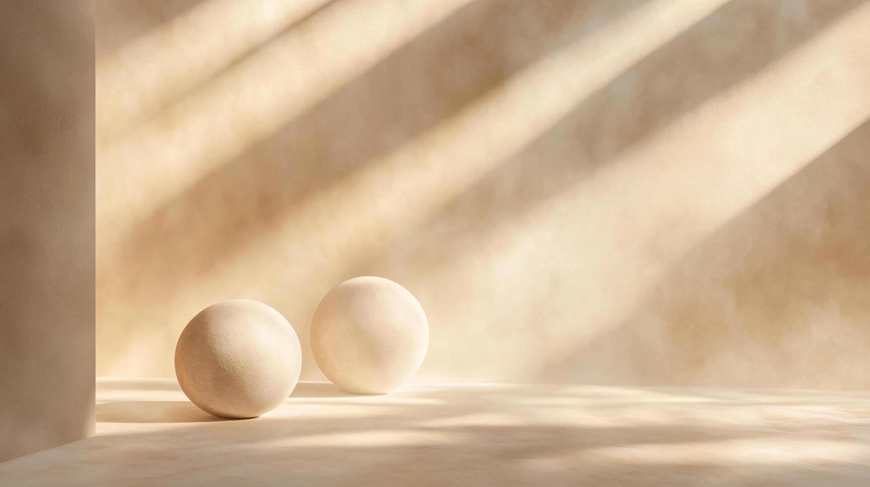 Two white eggs are placed on a sandy surface, with the sun shining on them. The scene has a peaceful and calming mood, as the eggs are not in motion and the sun is casting a warm glow on them photo