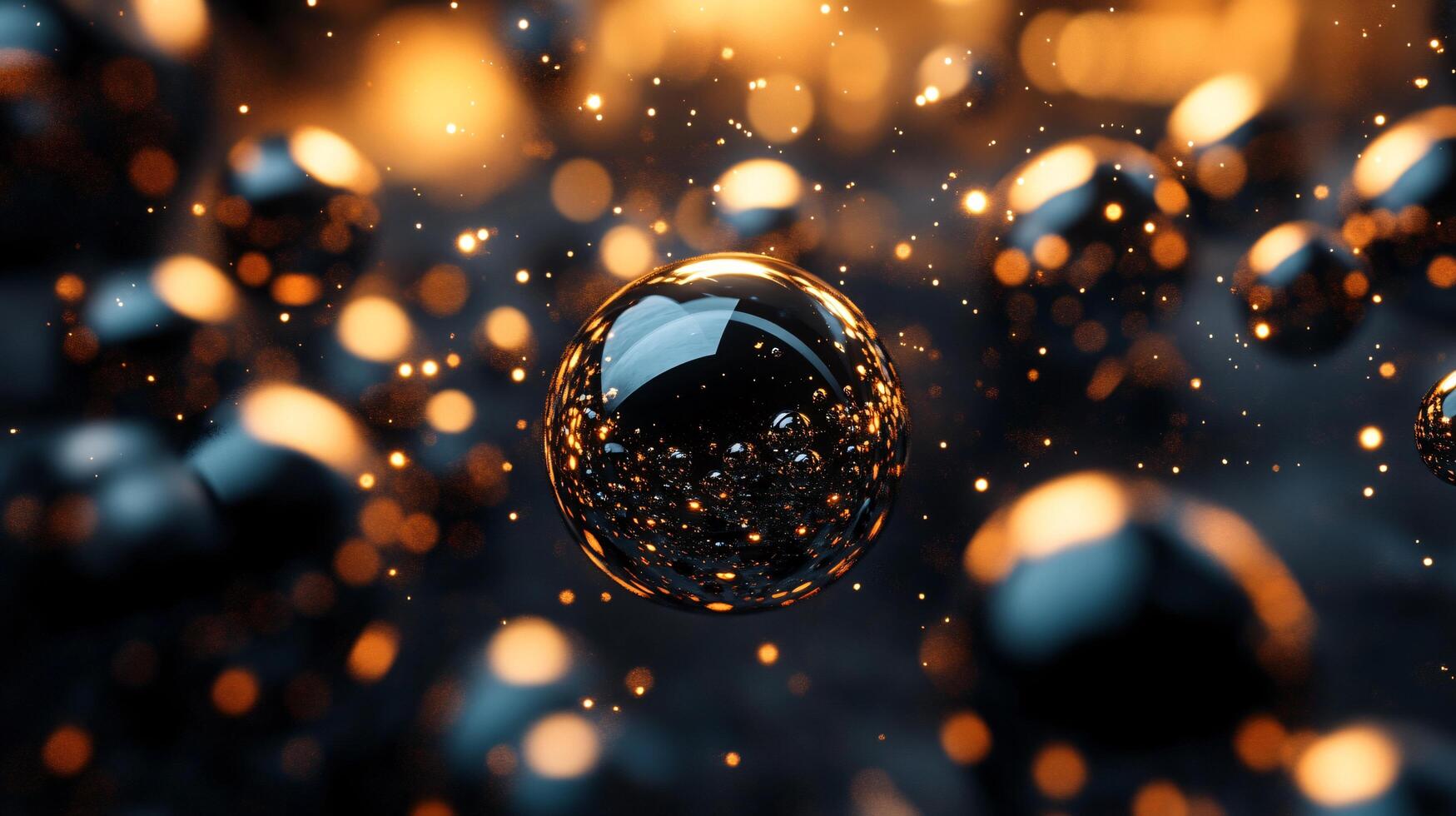 Close up of a black and orange sphere surrounded by a lot of other spheres. The sphere is the main focus of the image and it is the most prominent object photo