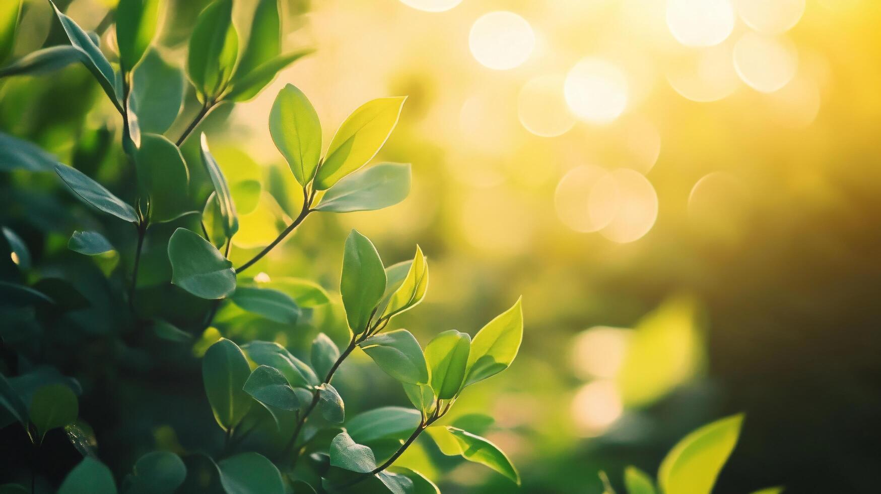 Leafy green bush with a bright sun shining on it. The sun is casting a warm glow on the leaves, making them look vibrant and healthy. Concept of peace and tranquility photo