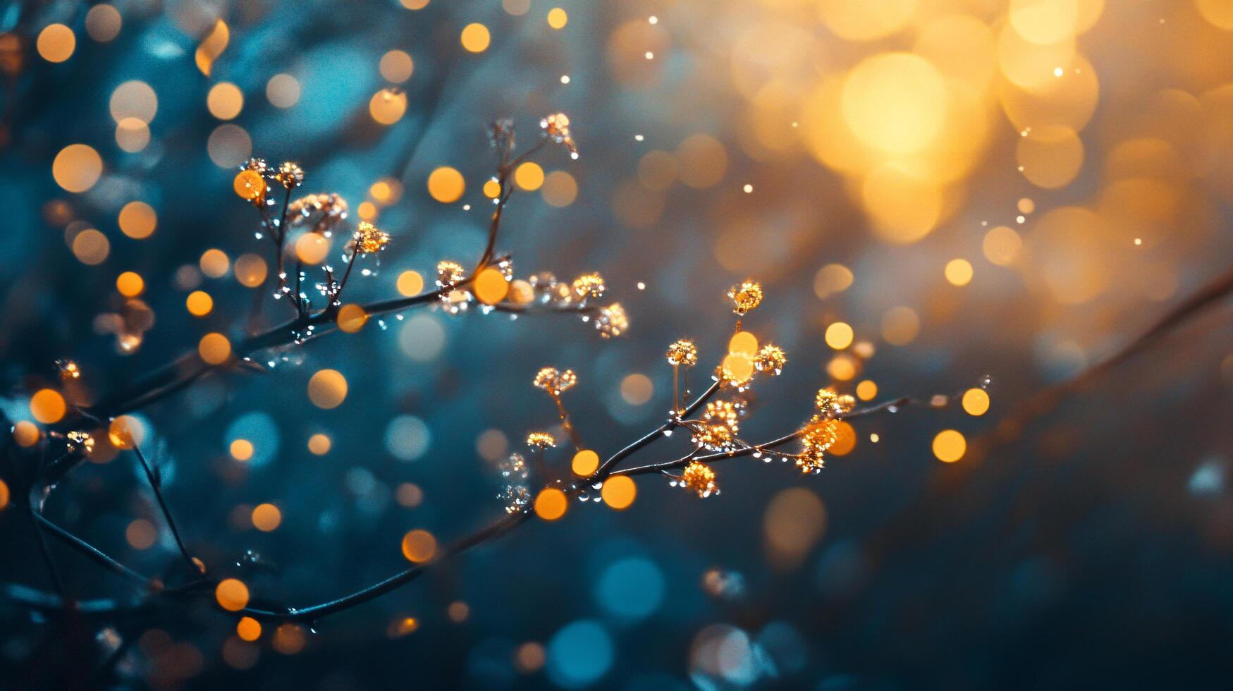 Blurry image of a tree with orange leaves and blue sky. The image has a dreamy, ethereal quality to it, with the orange leaves and blue sky creating a sense of calm and tranquility photo