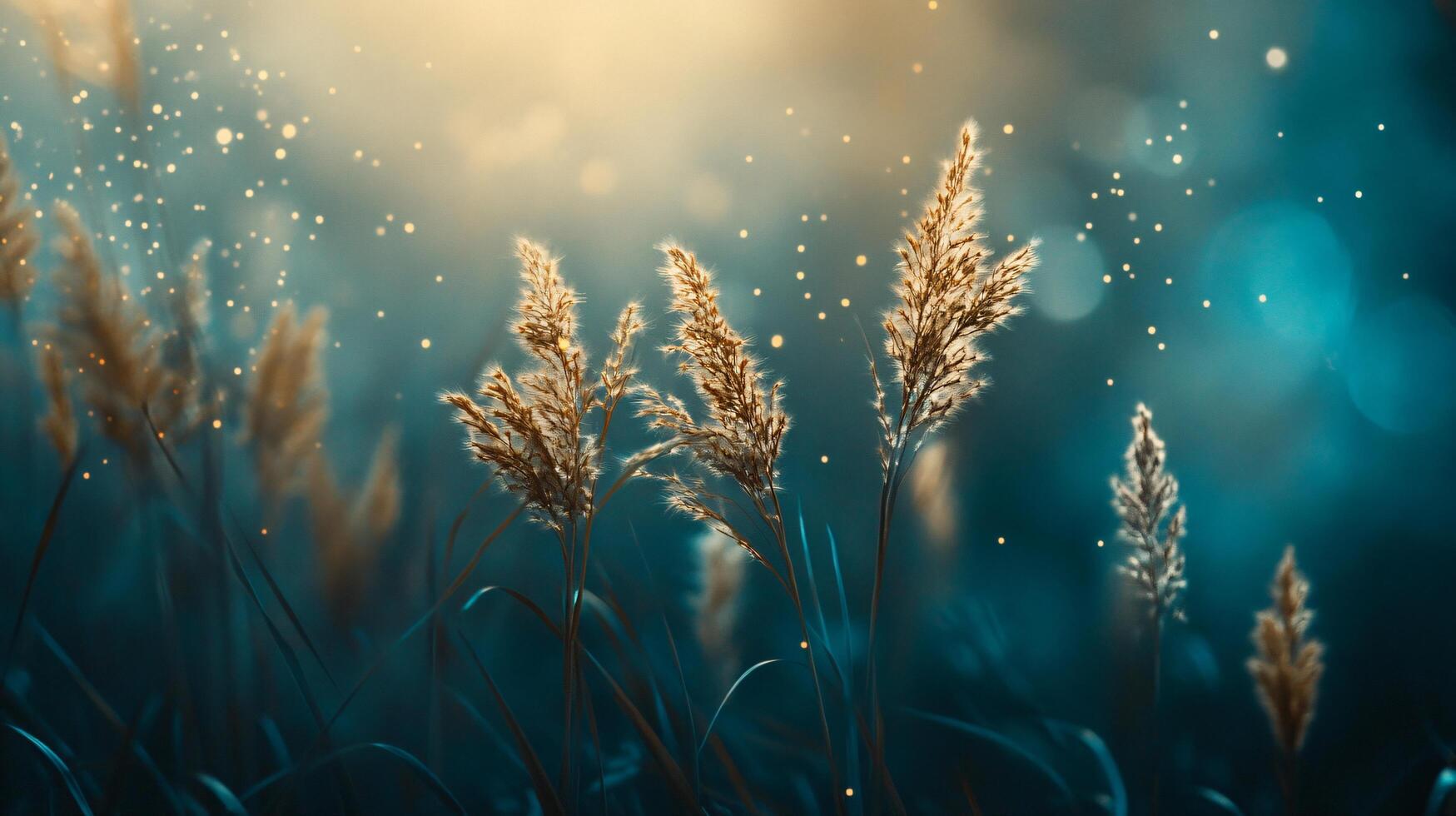 Field of grass with a blue sky in the background. The grass is dry and brown, and the sky is bright and sunny photo