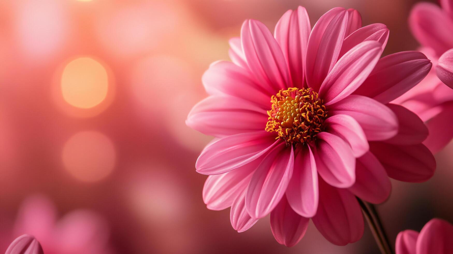 Close up of a pink flower with a pink background. The flower is the main focus of the image and it is surrounded by a soft pink hue. Concept of calmness and tranquility photo