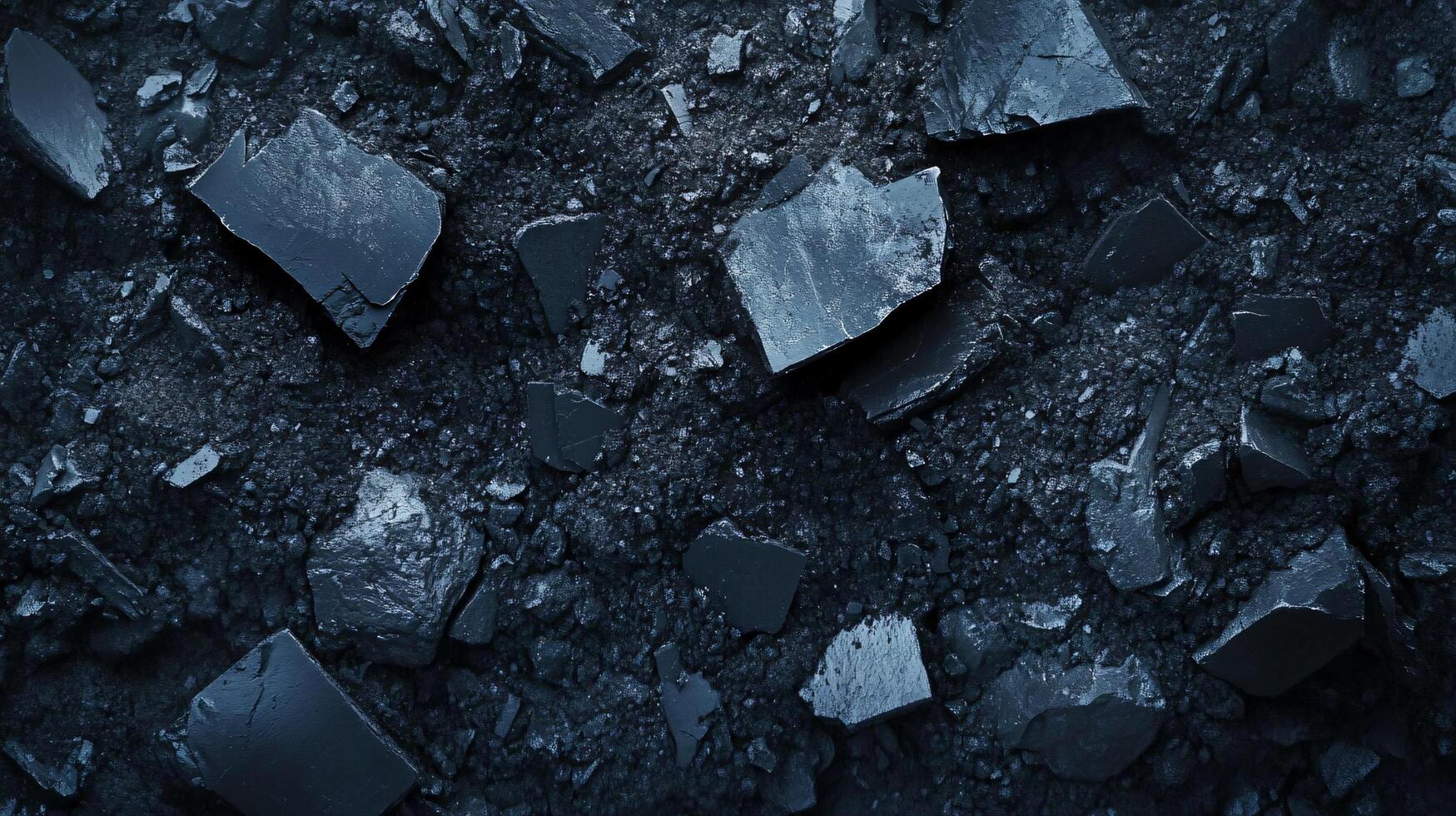 Close up of a pile of broken rocks. The image has a moody and somber feel to it, as the rocks are scattered and broken, giving the impression of a desolate and abandoned place photo