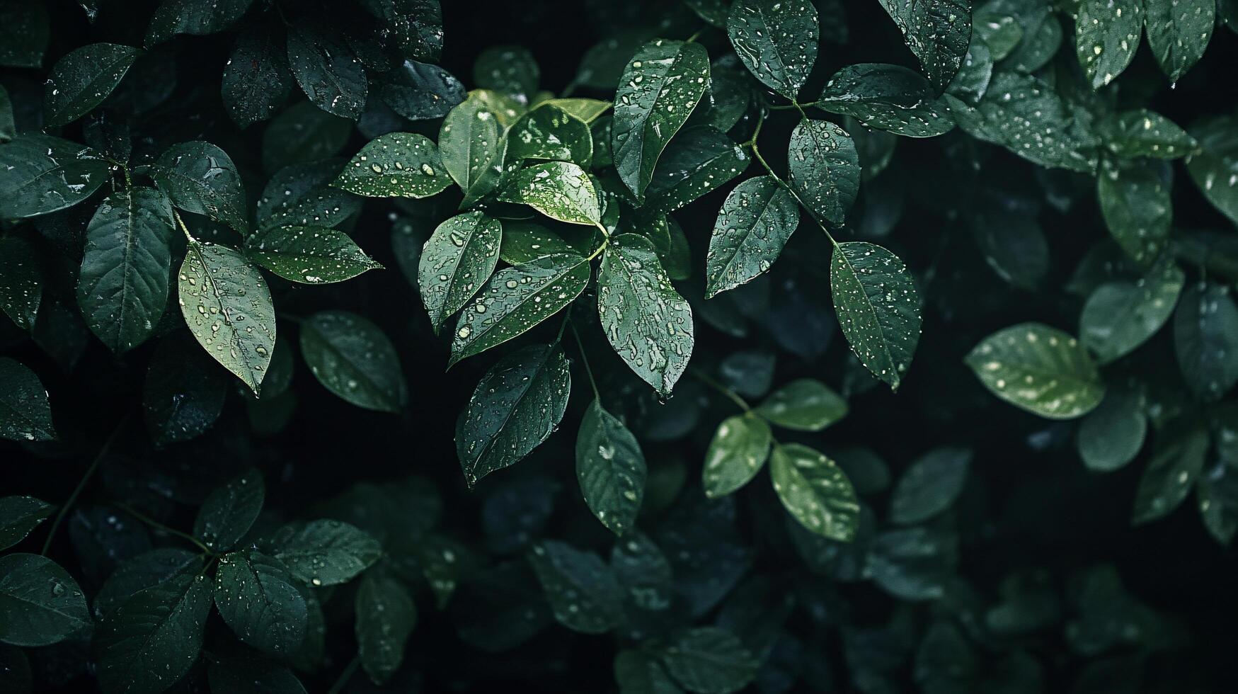 Lush green plant with leaves that are wet from rain. The leaves are arranged in a way that creates a sense of depth and texture, with some leaves overlapping others photo