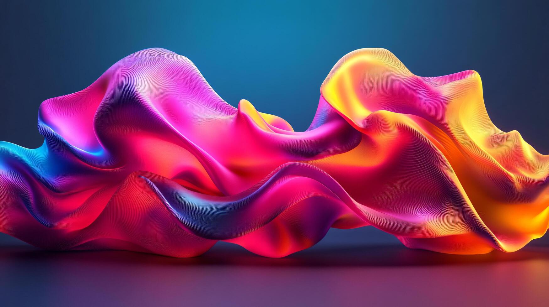 Colorful, abstract piece of art with a blue background. The colors are vibrant and the piece seems to be made of fabric photo