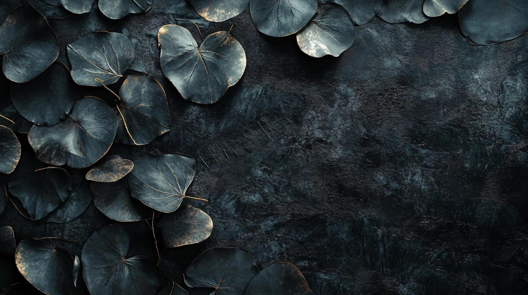 Black background with a bunch of leaves on it. The leaves are gold and the background is dark photo