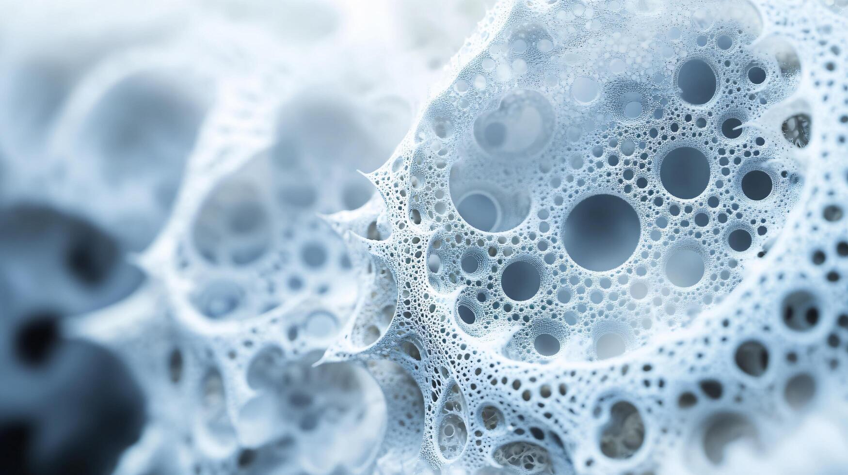 Close up of a blue and white blob with many small circles. The image has a dreamy, surreal quality to it photo