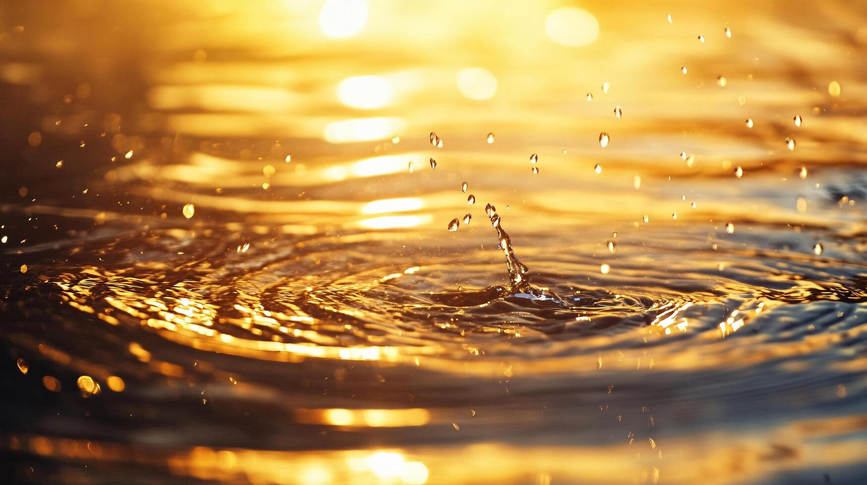 Splash of water in the sun with a golden hue. The water is reflecting the sun's rays, creating a beautiful and serene scene photo