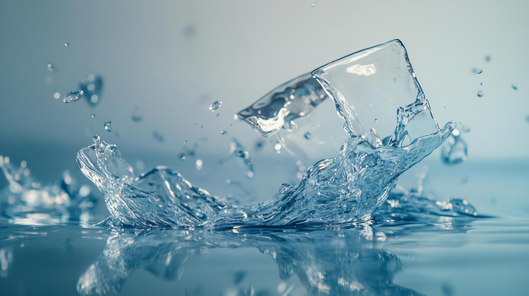 Splash of water with a broken ice cube in it. The water is cold and the ice cube is melting photo