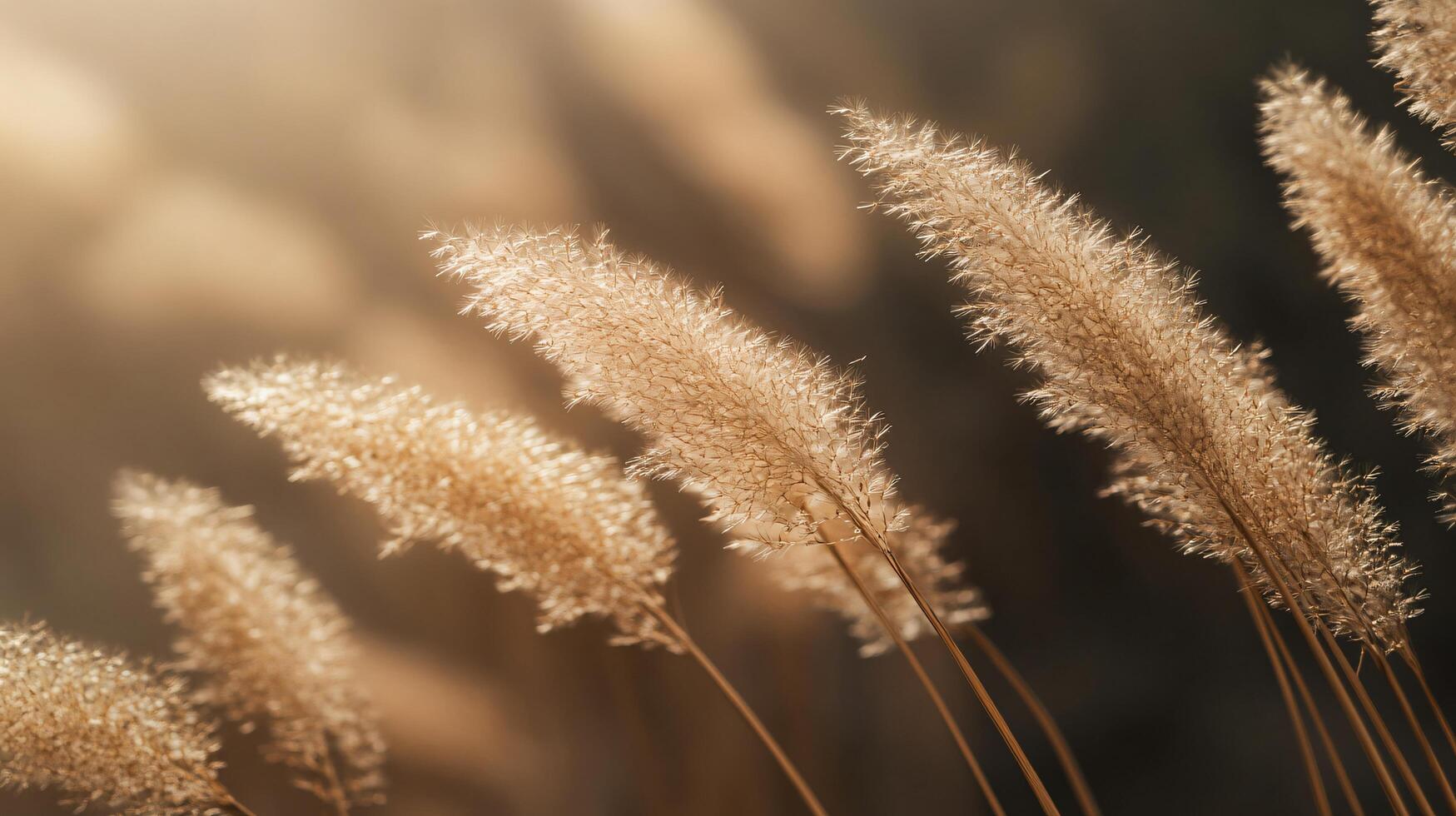 Field of tall grass with a few flowers in the foreground. The grass is dry and brown, giving the image a sense of desolation and loneliness photo