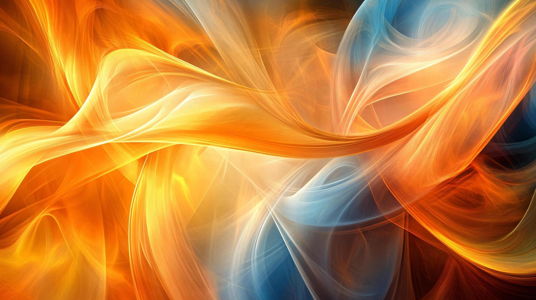 Colorful abstract painting with orange and blue swirls. The painting has a warm and vibrant mood, with the orange and blue colors blending together to create a dynamic and eye-catching composition photo