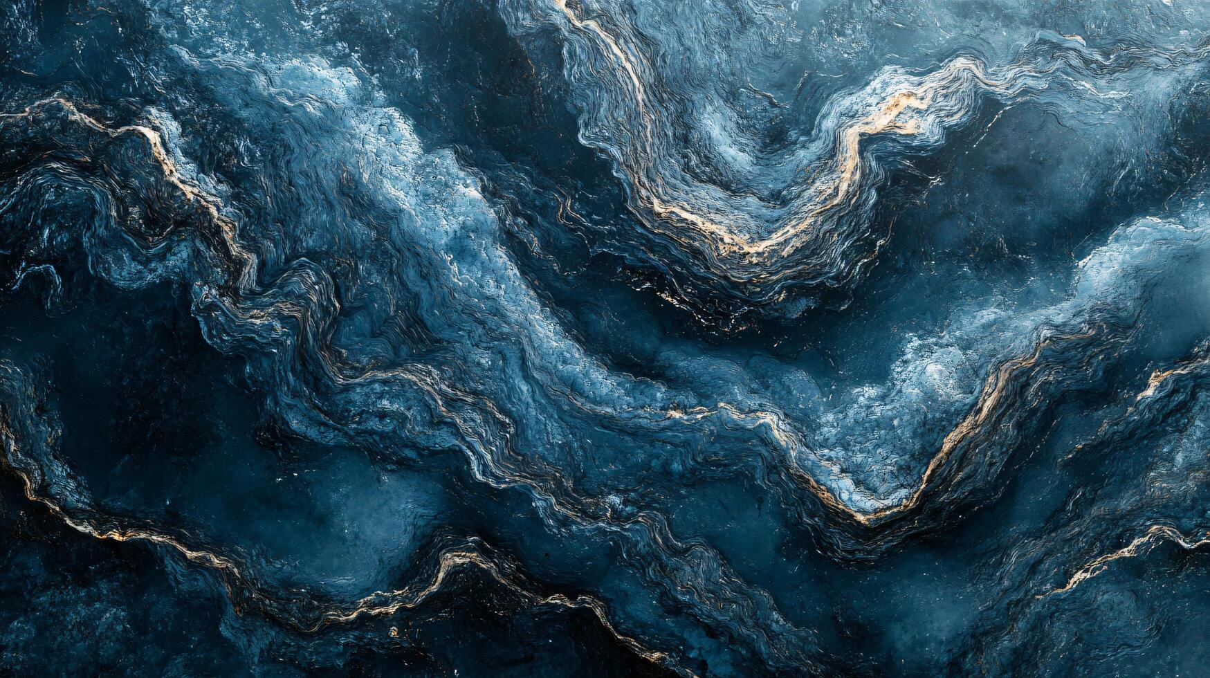 The image is a blue and gold swirl that looks like a wave. The colors are vibrant and the texture is smooth. Scene is calming and serene, as if it were a painting of the ocean photo