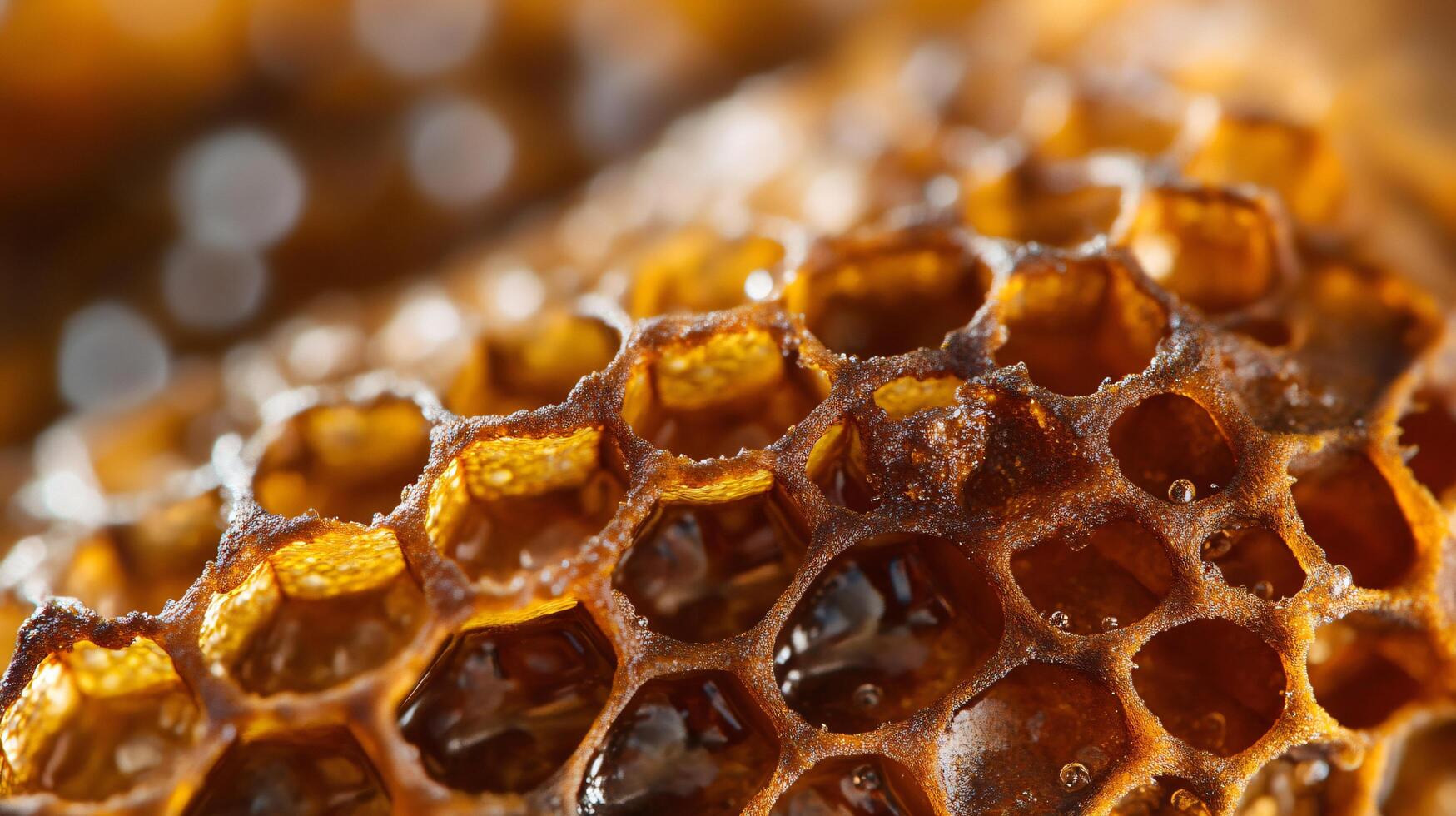 The honeycomb is a structure made of wax, with a honeycomb pattern. It is brown in color and has a unique and intricate design. The honeycomb is likely used to store honey or other sweet substances photo