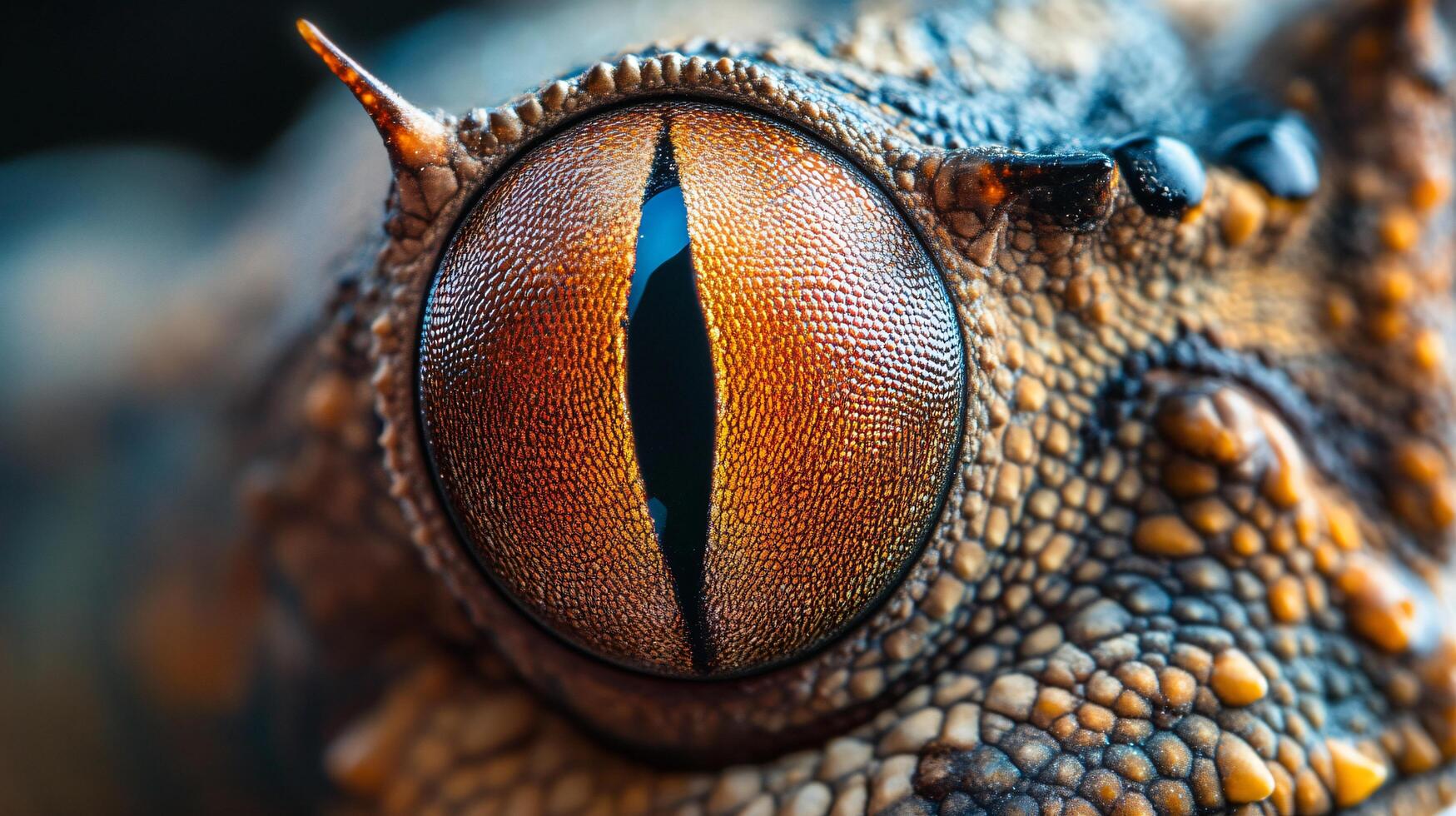 Close up of a brown and orange eye with a black pupil. The eye is surrounded by a black line photo