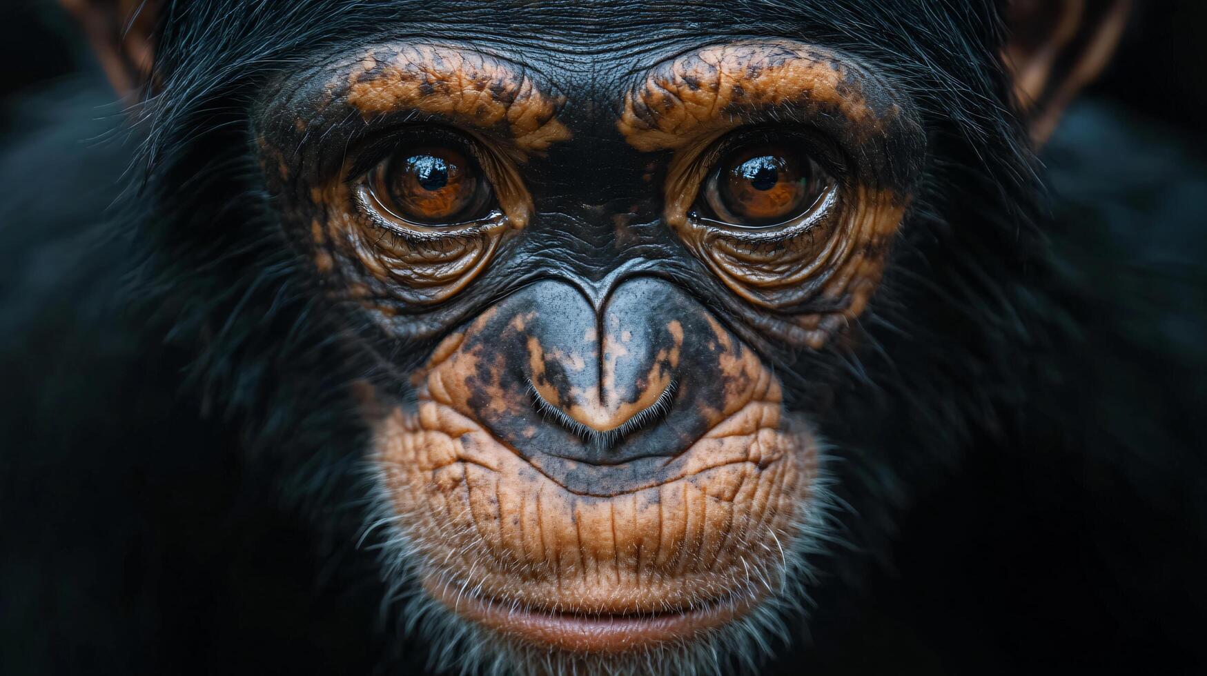 Baby monkey with a black face and brown spots. The monkey has a heart shaped nose and is looking at the camera photo