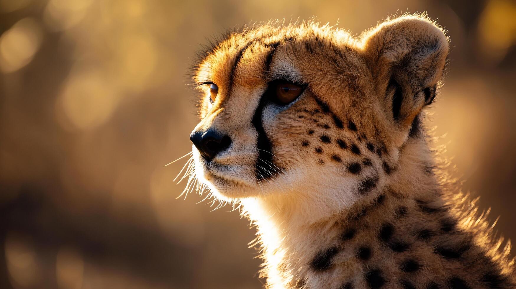 Baby cheetah is looking at the camera. The cheetah is brown and white with black spots photo