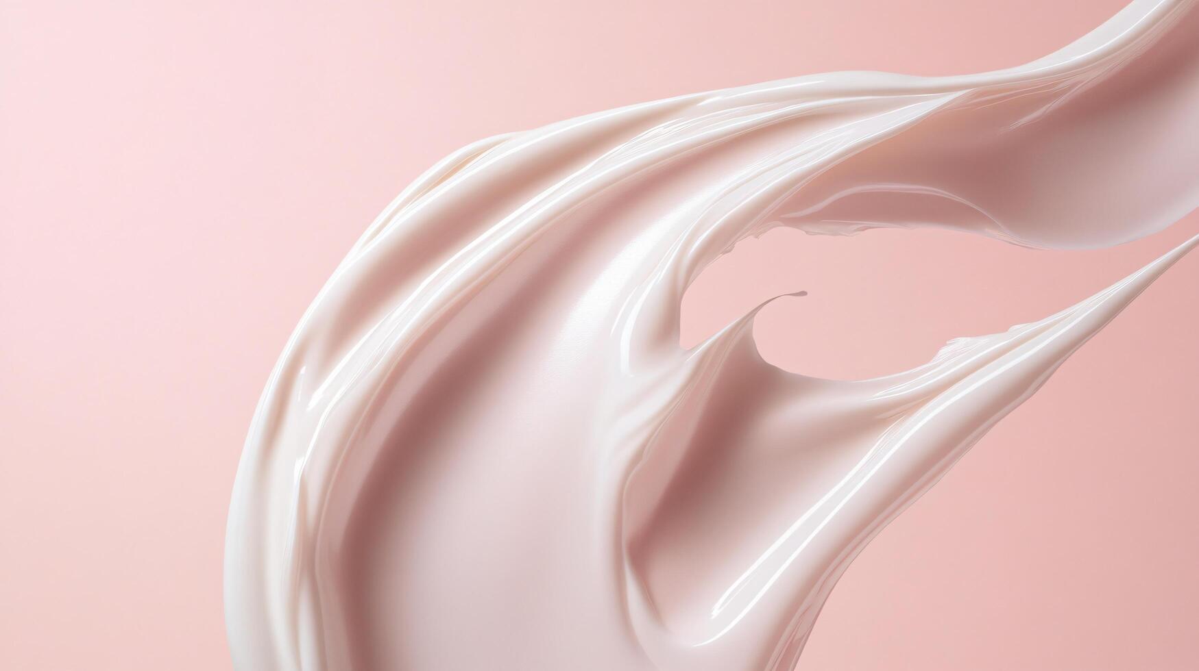 Creamy white liquid is flowing down a pink background. Concept of movement and fluidity, as if the cream is being poured or splashed onto the surface. The pink background adds a touch of color photo