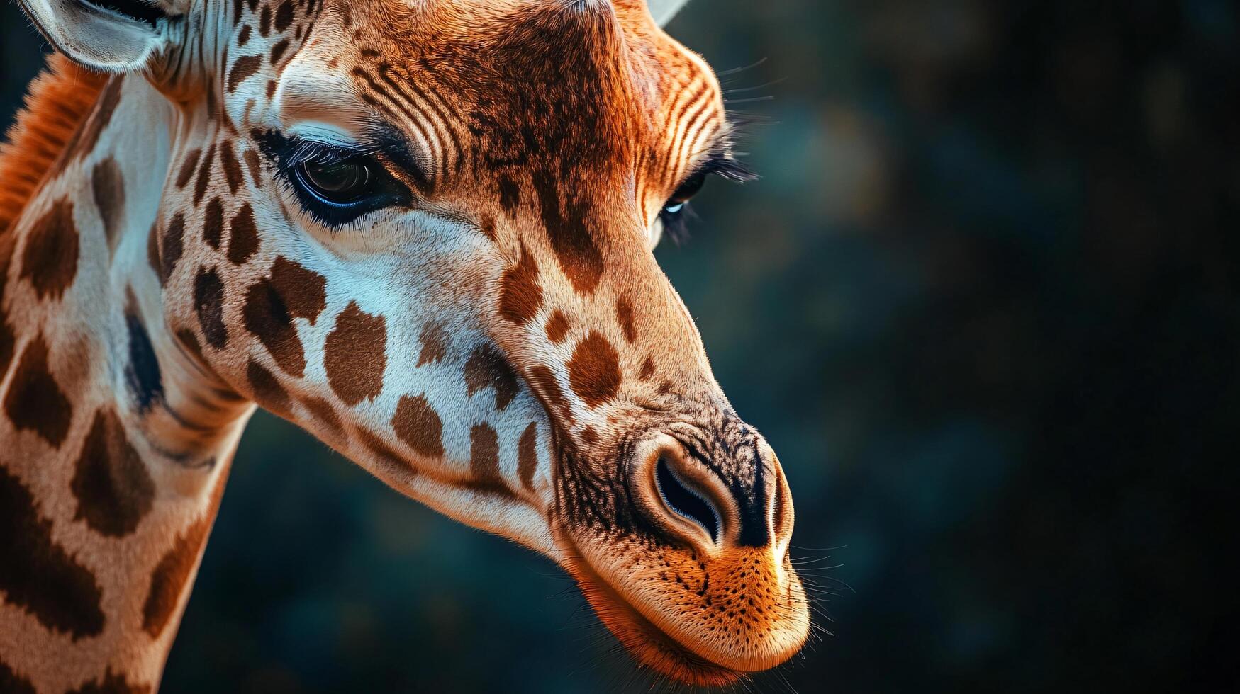 Giraffe with a brown and white face looking at the camera. The giraffe has a long neck and a long tongue photo