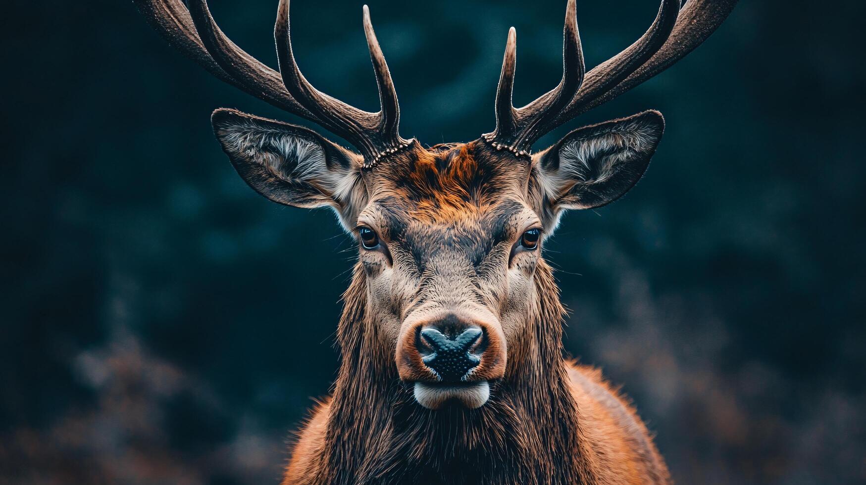 Deer with its head held high and its antlers visible. The image has a mood of strength and power photo