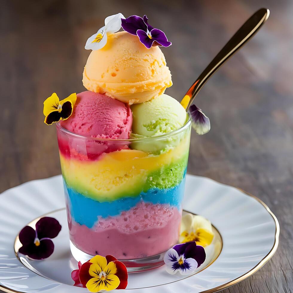A colorful dessert with a spoon photo