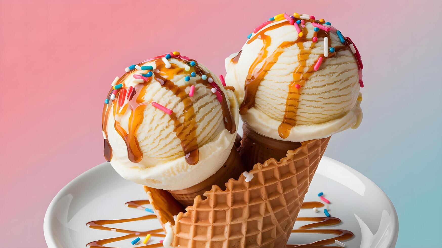 Two scoops of ice cream with sprinkles on top photo