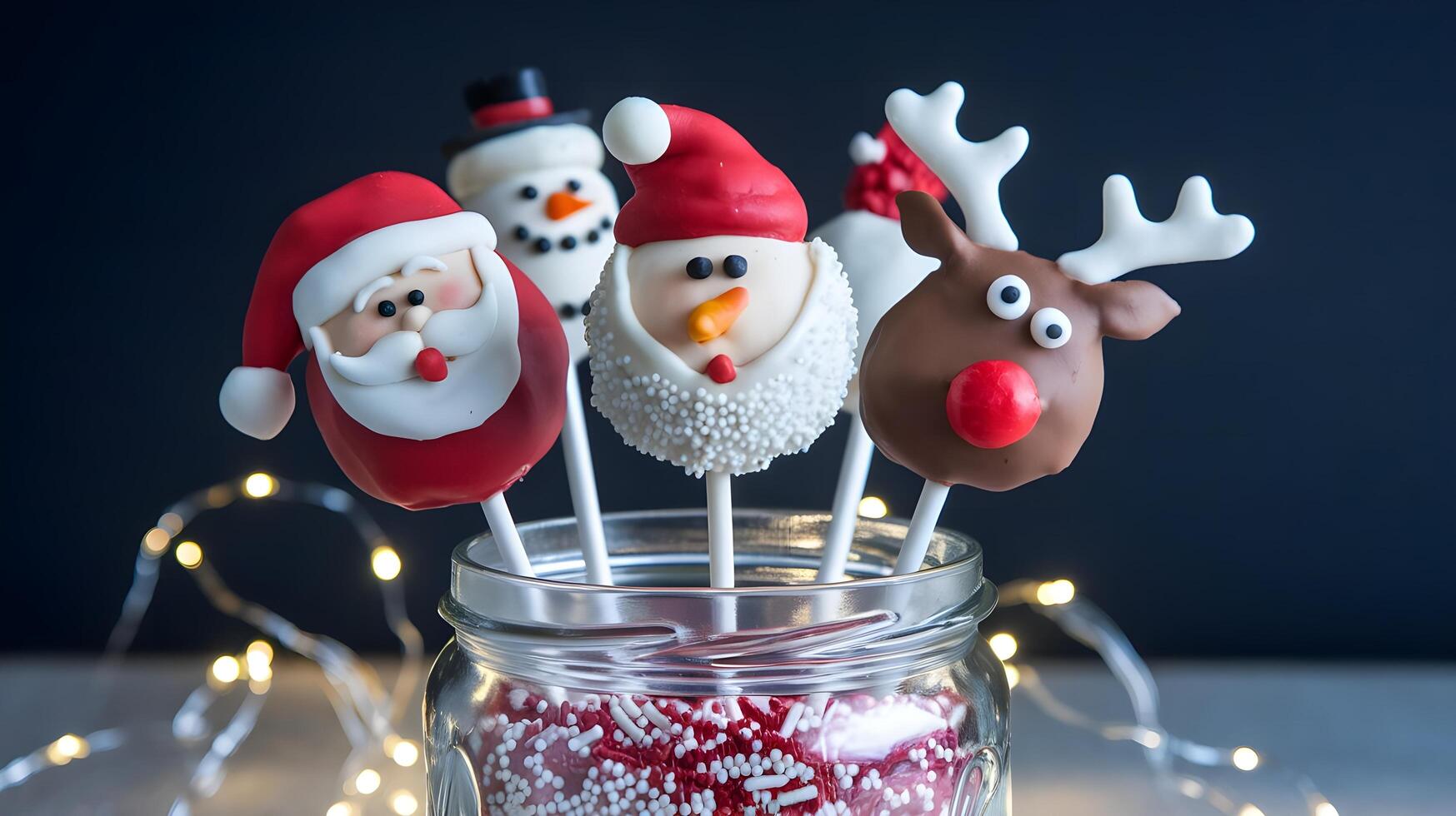 Christmas cake pops with santa claus and reindeer photo