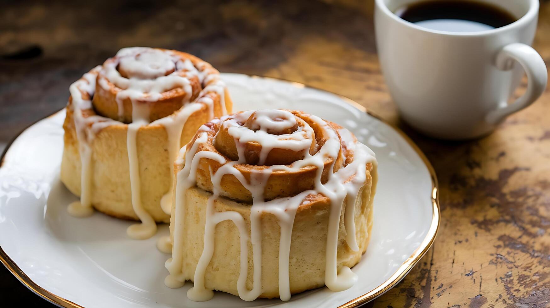 Cinnamon rolls with icing on a plate photo