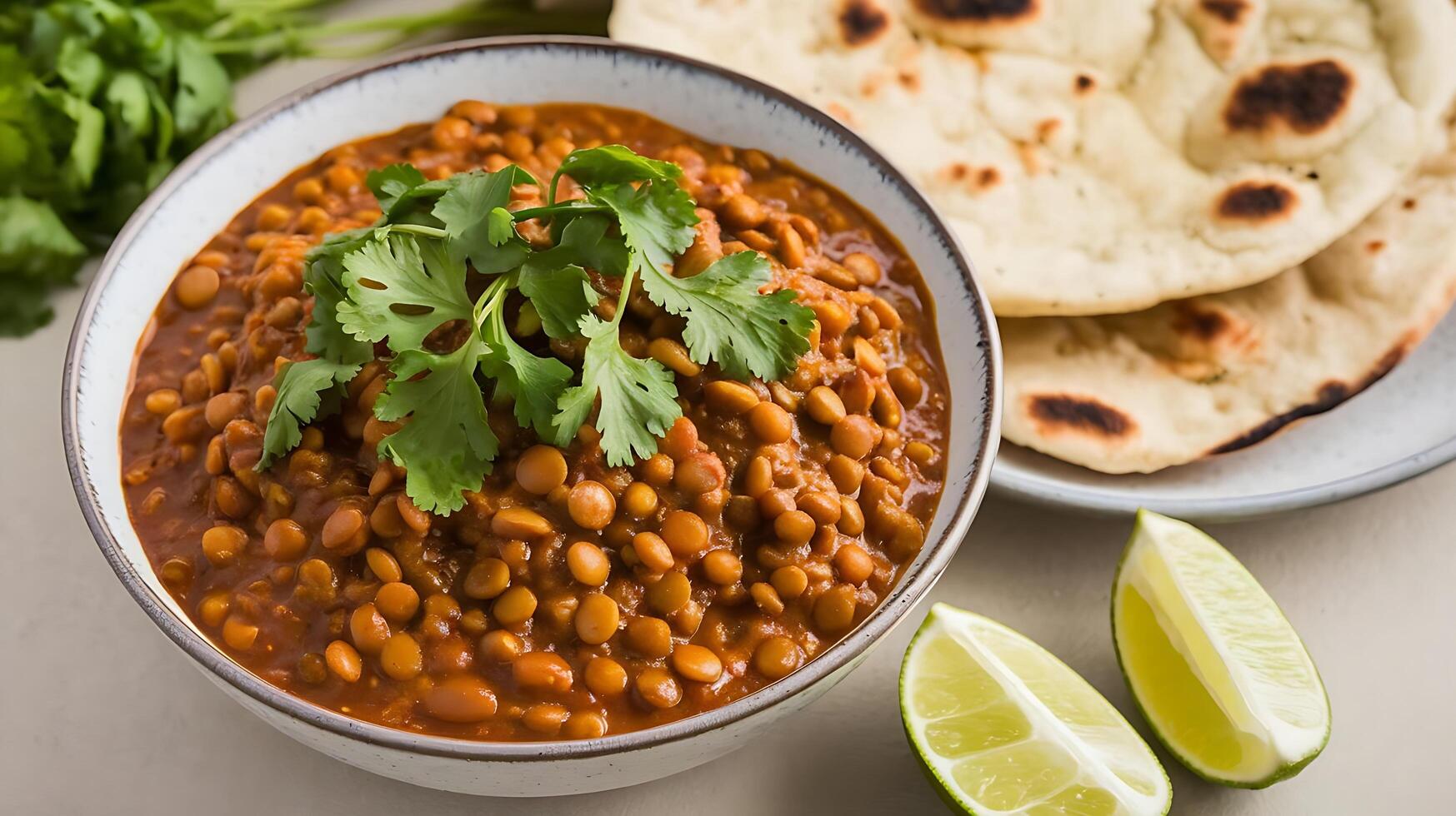 Indian lentil curry with naan photo