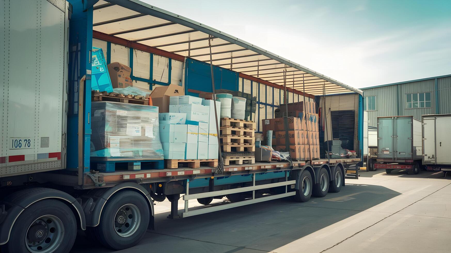 A truck is loaded with boxes and other items photo