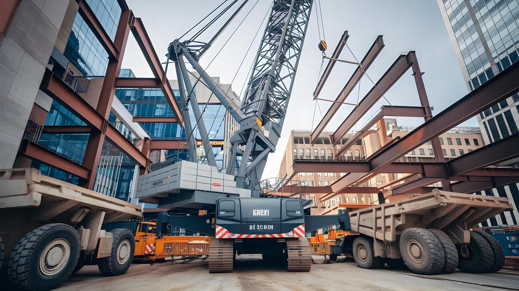 Construction equipment in front of a building photo