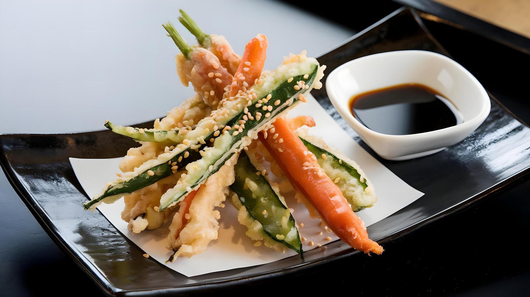 A plate with a bunch of vegetables and a dipping sauce photo