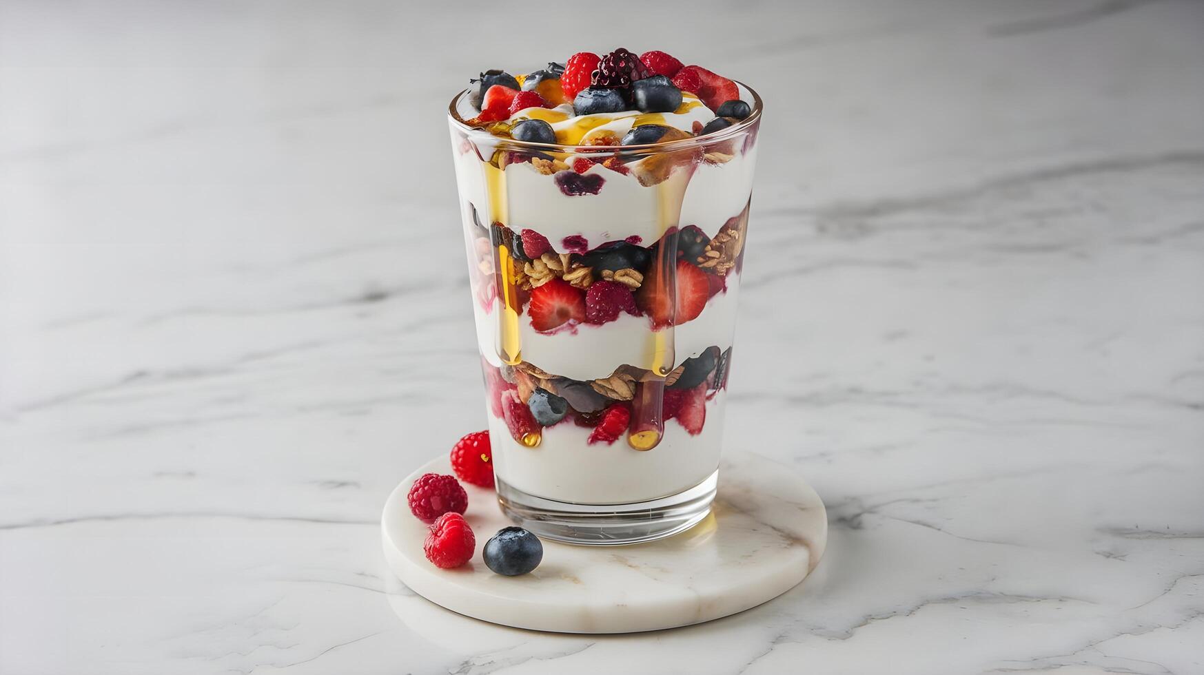 A dessert with berries and nuts in it photo